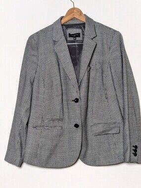 Talbots Houndstooth Black & White Wool Blend Blazer Classic 14W